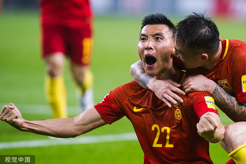 2017年世预赛12强赛，中国男足1：0击败韩国，于大宝进球。